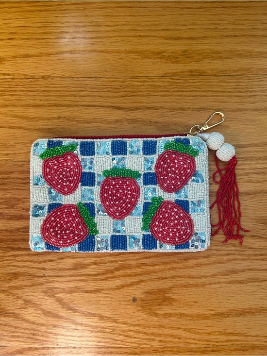 T.J.Maxx Handbags - Sequin Beaded Bag Strawberry Wristlet Clutch Coin Pouch NWOT